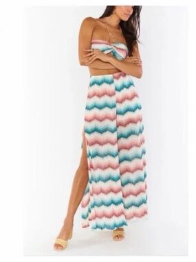 Show Me Your MuMu Chevron Wide Leg Pants in Teal, Pink & White